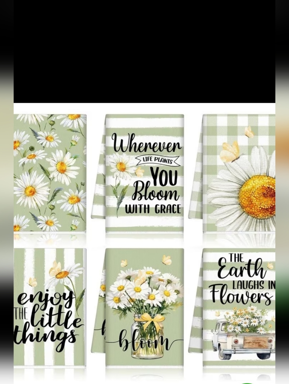 Kitchen Towels~Daisy  - Soft Sage & White BUNDLE OF 6